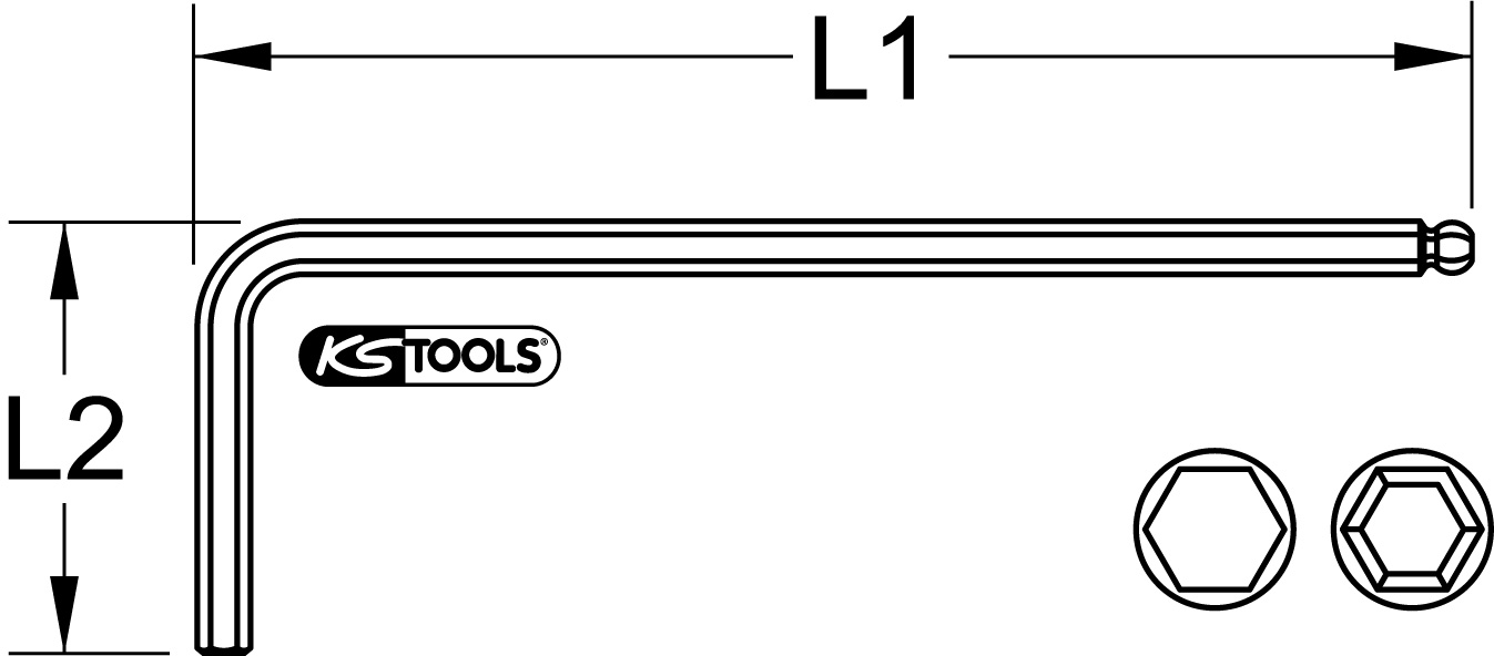 KS Tools Kugelkopf-Innensechskant-Winkelstiftschlüssel, XL, 108° abgewinkelt