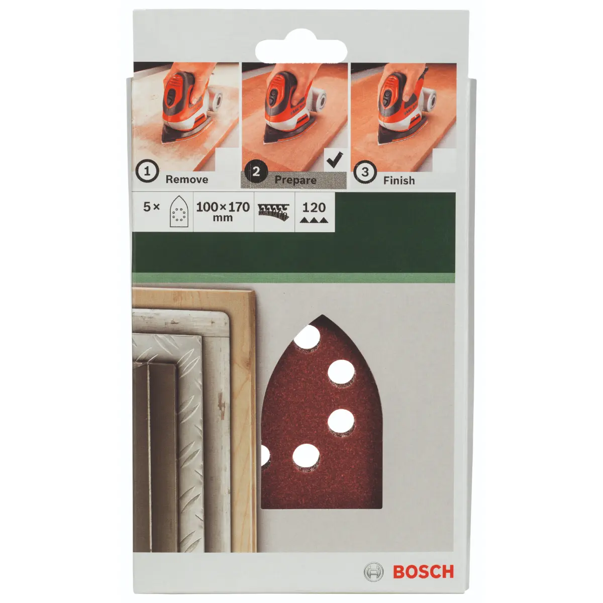 Bosch Schleifblatt-Set für Multischleifer K=120, 100 x 170 mm, 5-tlg.