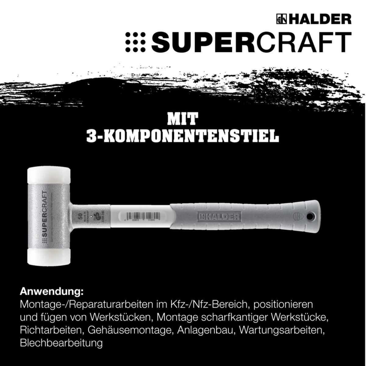 HALDER SUPERCRAFT - Schonhammer rückschlagfrei mit 3 - Komponentenstiel weiß, Nylon