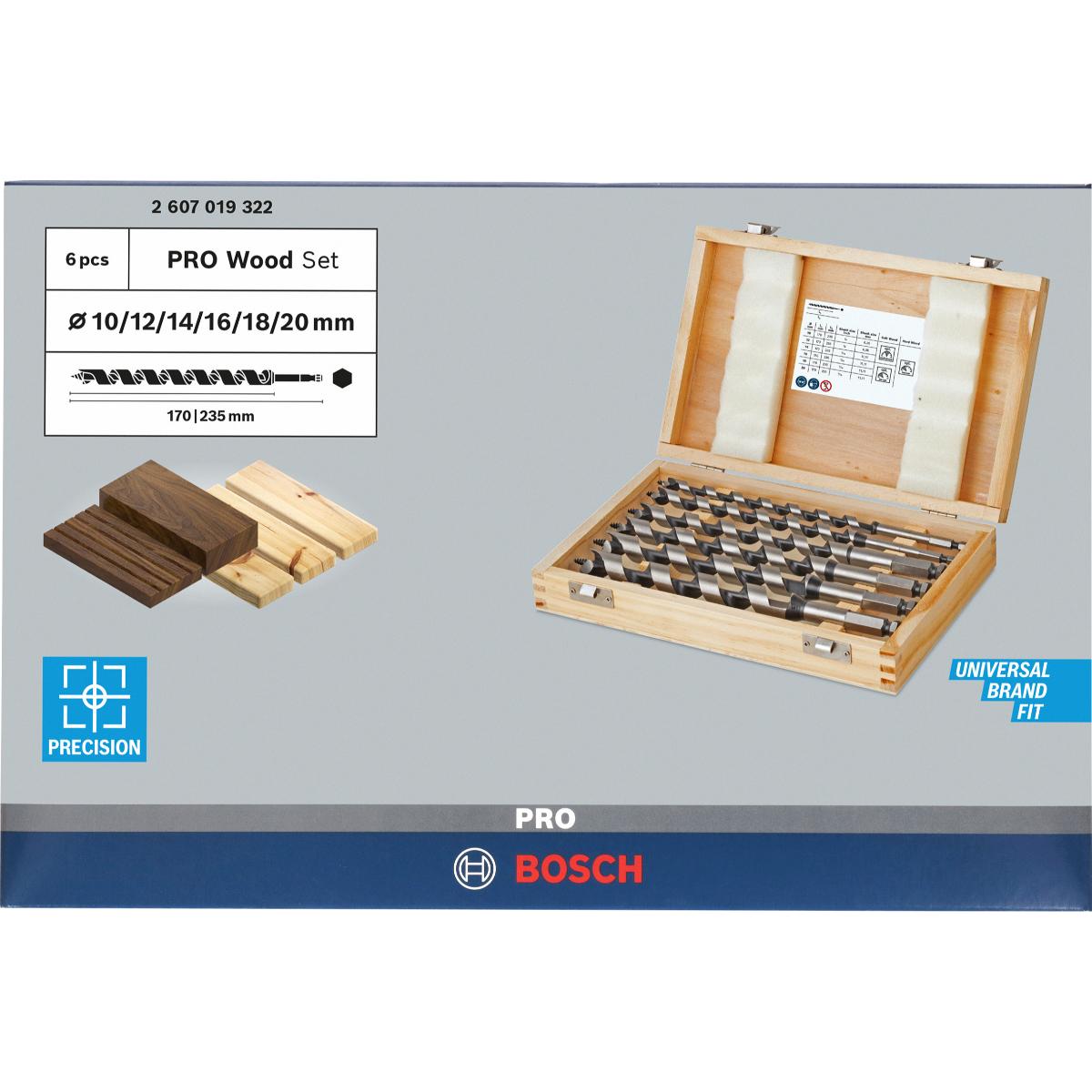 Bosch PRO Schlangenbohrer-Set, 6-teilig, 10 - 20 mm, 160 mm, 235 mm