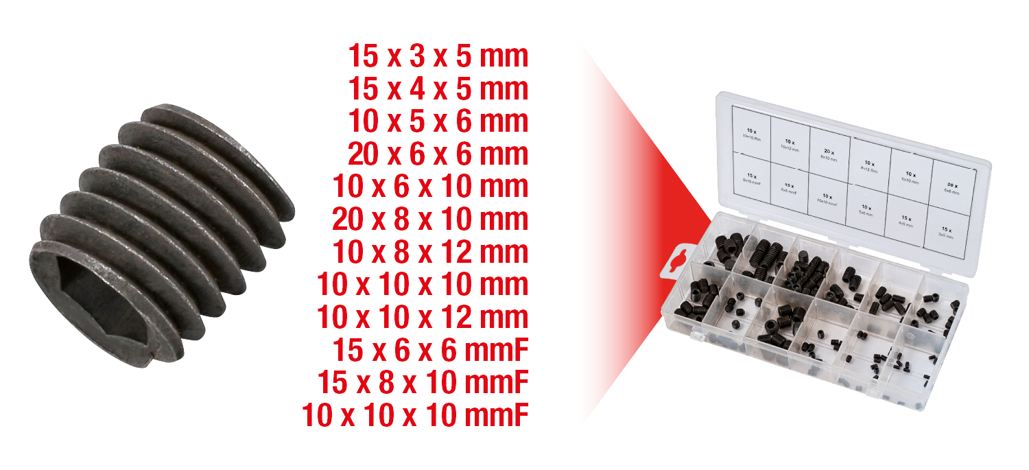 KS Tools Sortiment Madenschrauben, metrisch, 160-tlg