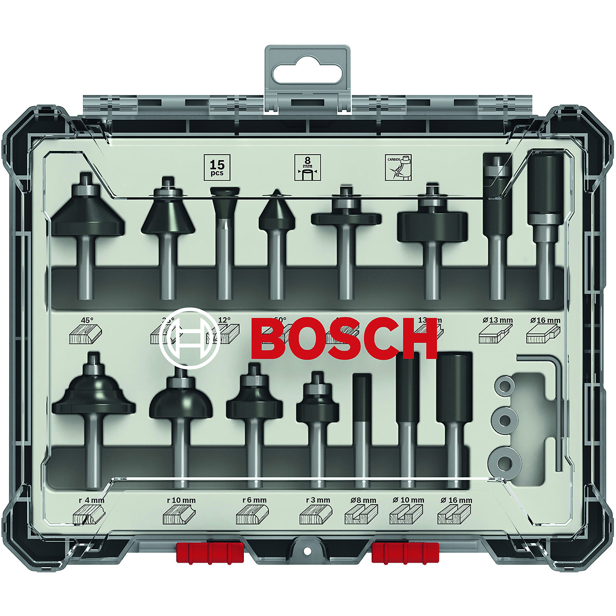 Bosch PRO Fräser-Set, 15-teilig, 8mm Schaft