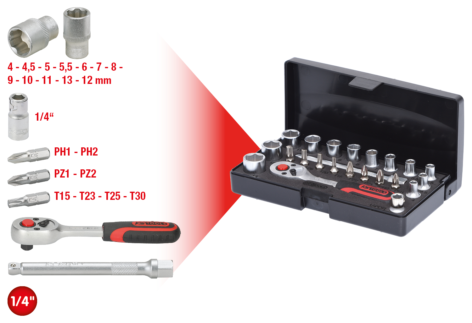 KS Tools 1/4" Steckschlüssel-Satz, 23-tlg