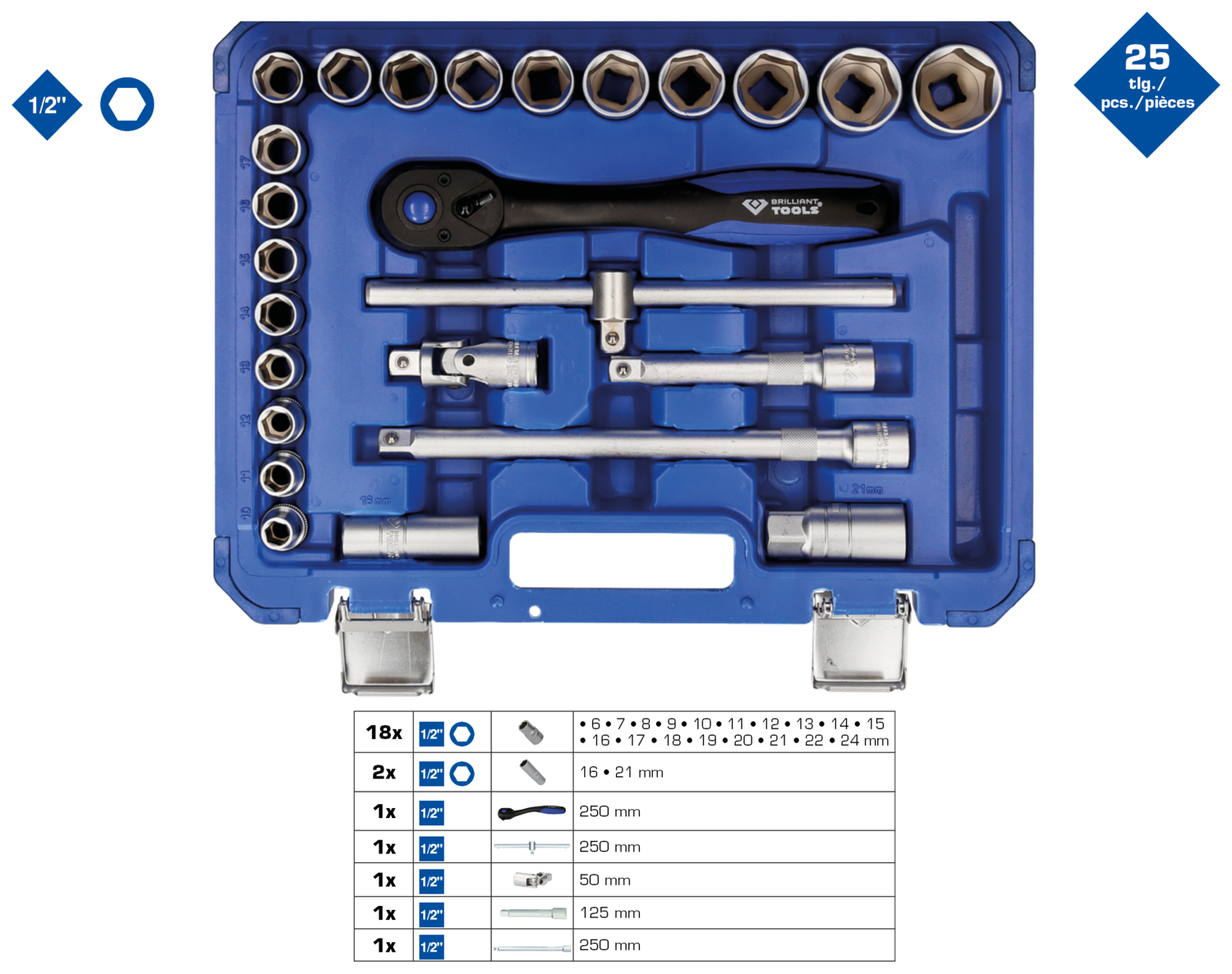 Brilliant Tools 1/2" Steckschlüssel-Satz, 25-tlg - BT022025