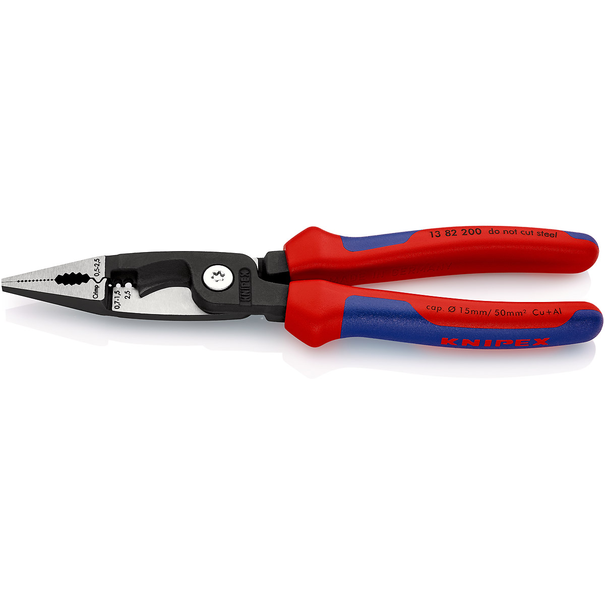 KNIPEX Elektro-Installationszange 200 mm schwarz atramentiert mit Mehrkomponenten-Hüllen poliert