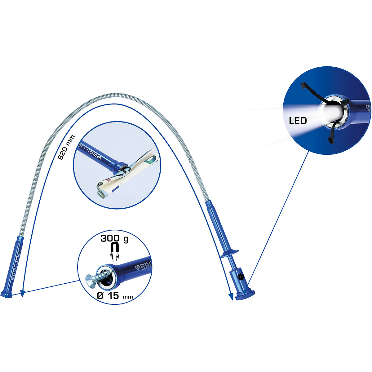 Brilliant Tools Krallengreifer mit Magnet und LED, starr
