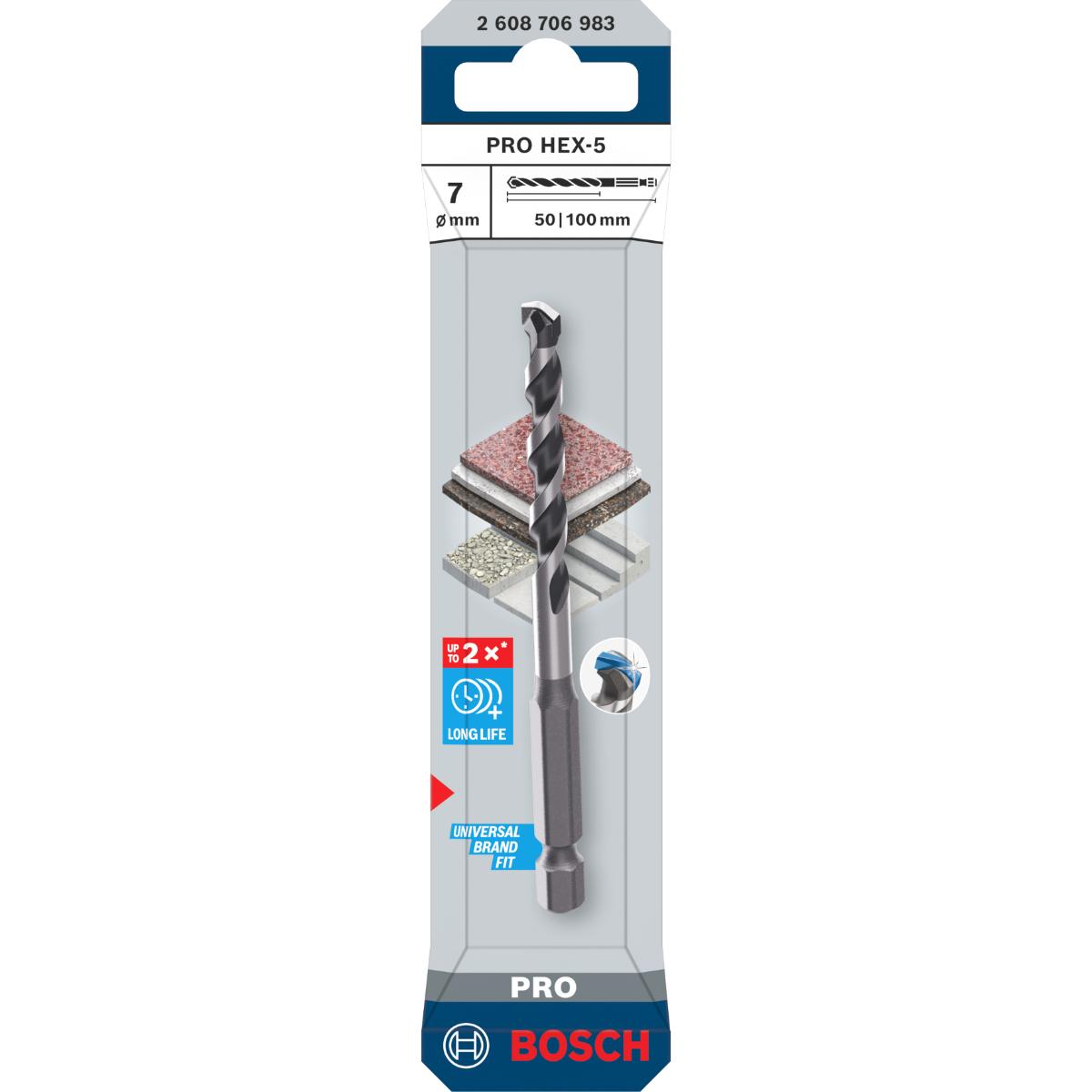 Bosch PRO HEX-5 Bohrer, 7 x 50 x 100 mm