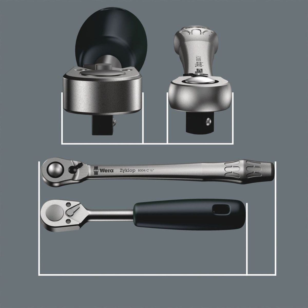 Wera 8100 SC 8 Zyklop Metal-Knarrensatz, Umschalthebel, 1/2"-Antrieb, metrisch, 28-teilig