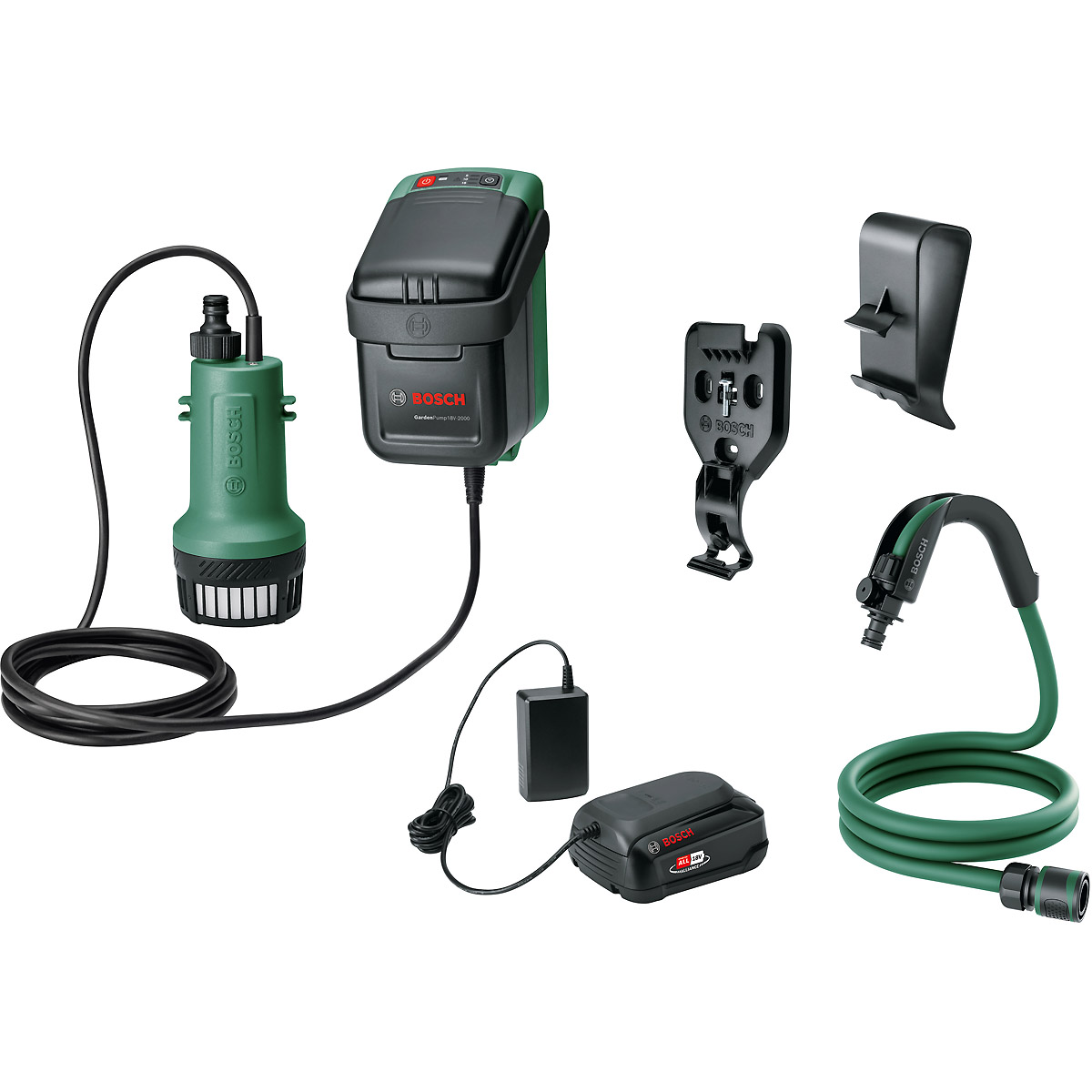 Bosch Akku-Regenwasserpumpen GardenPump 18V-2000: Akku 18V 2.5Ah, Ladegerät AL 1810 CV