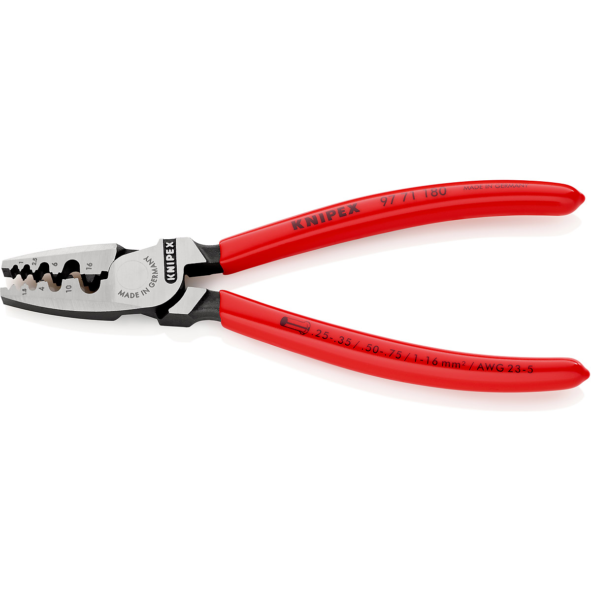 KNIPEX Crimpzange für Aderendhülsen 180 mm mit Kunststoff überzogen poliert