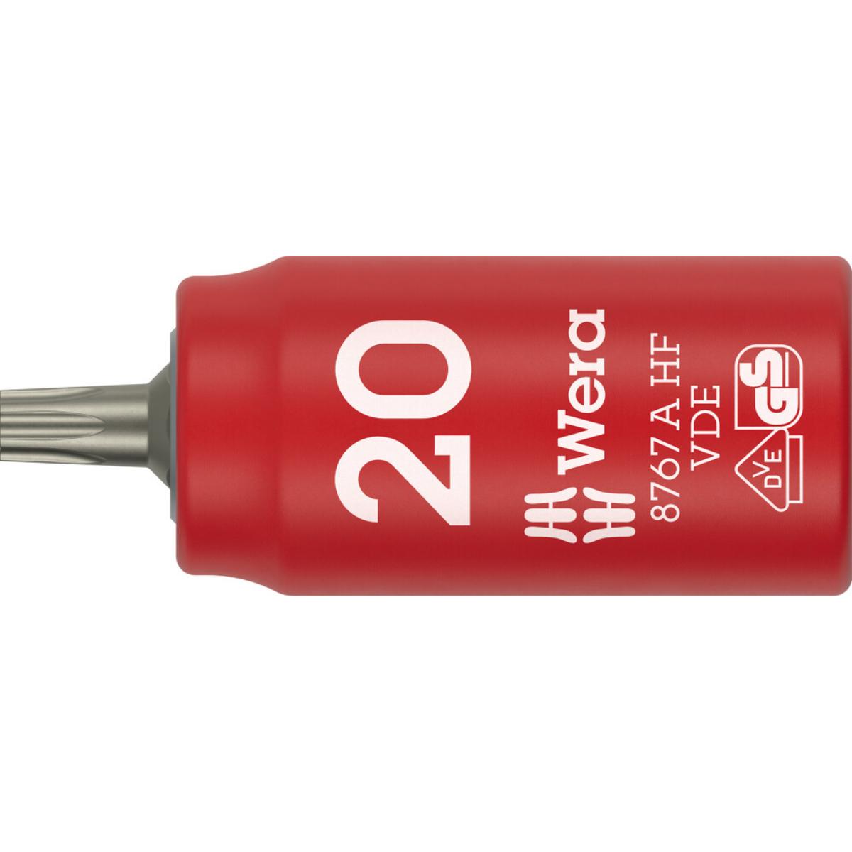 Wera 8767 A VDE HF TORX® Zyklop Bitnuss, isoliert, mit 1/4 zoll-Antrieb, mit Haltefunktion, TX 20 x 36 mm