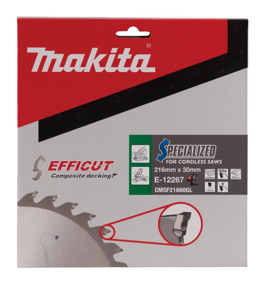 Makita Sägeblatt 216x2,0x30, 60Z EFFICUT, WPC/Holz - E-12267
