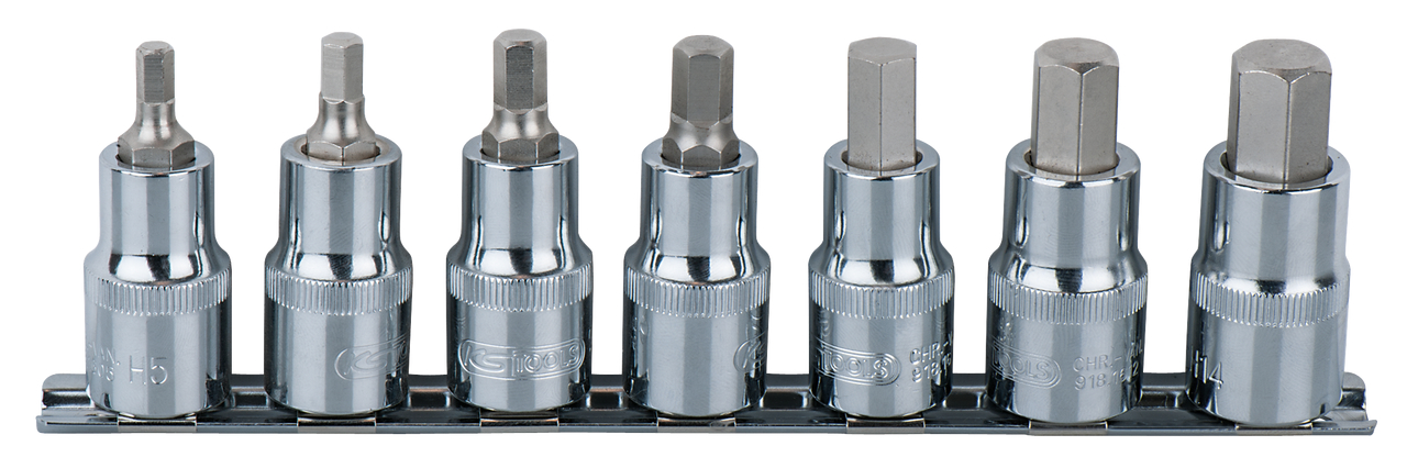 KS Tools 1/2" CHROMEplus Bit-Stecknuss-Satz Innensechskant, 7-tlg 5-14mm,kurz