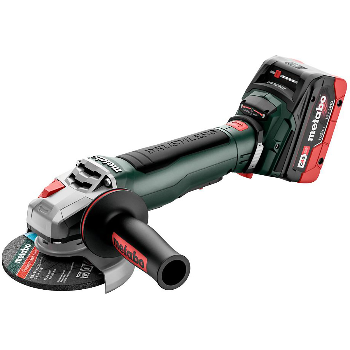 Metabo Akku-Winkelschleifer WPB 18 LT BL 11-125 Quick mit Bremse, Schnellspannmutter - metaBOX 165 L