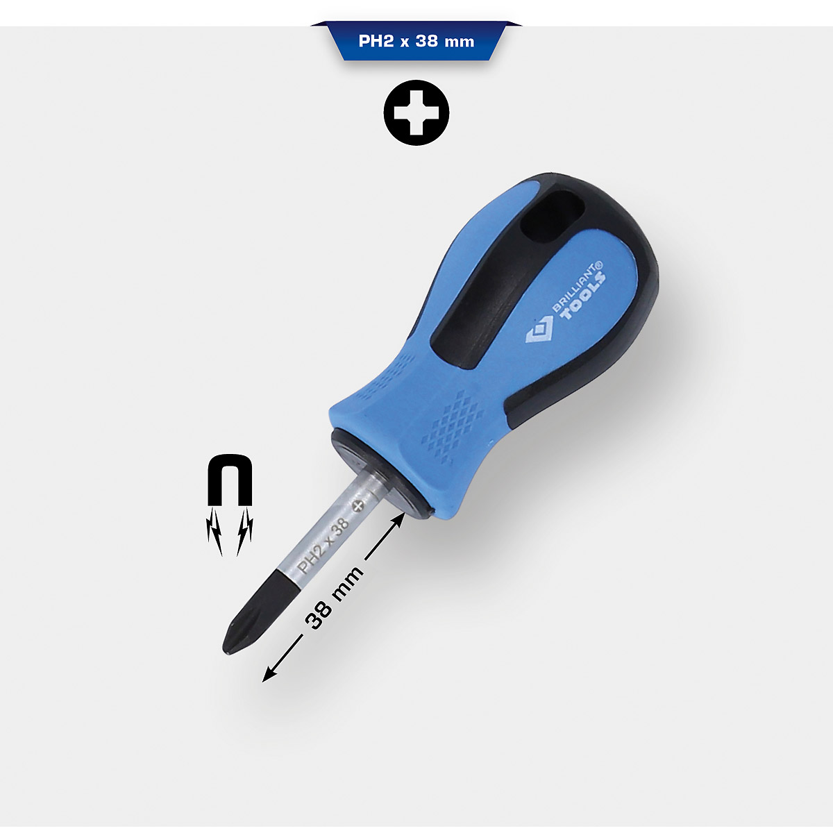 Brilliant Tools Schraubendreher, PH Phillips, PH2 x 38 mm, kurze Form