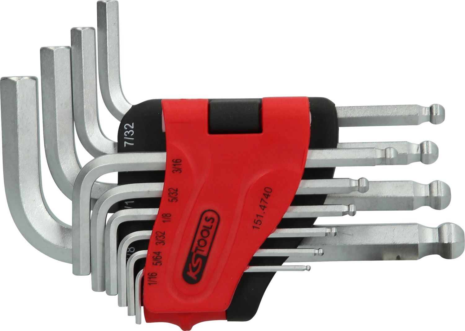 KS Tools Kugelkopf-Innensechskant-Winkelstiftschlüssel-Satz, 10-tlg, kurz, 1/16"-3/8"