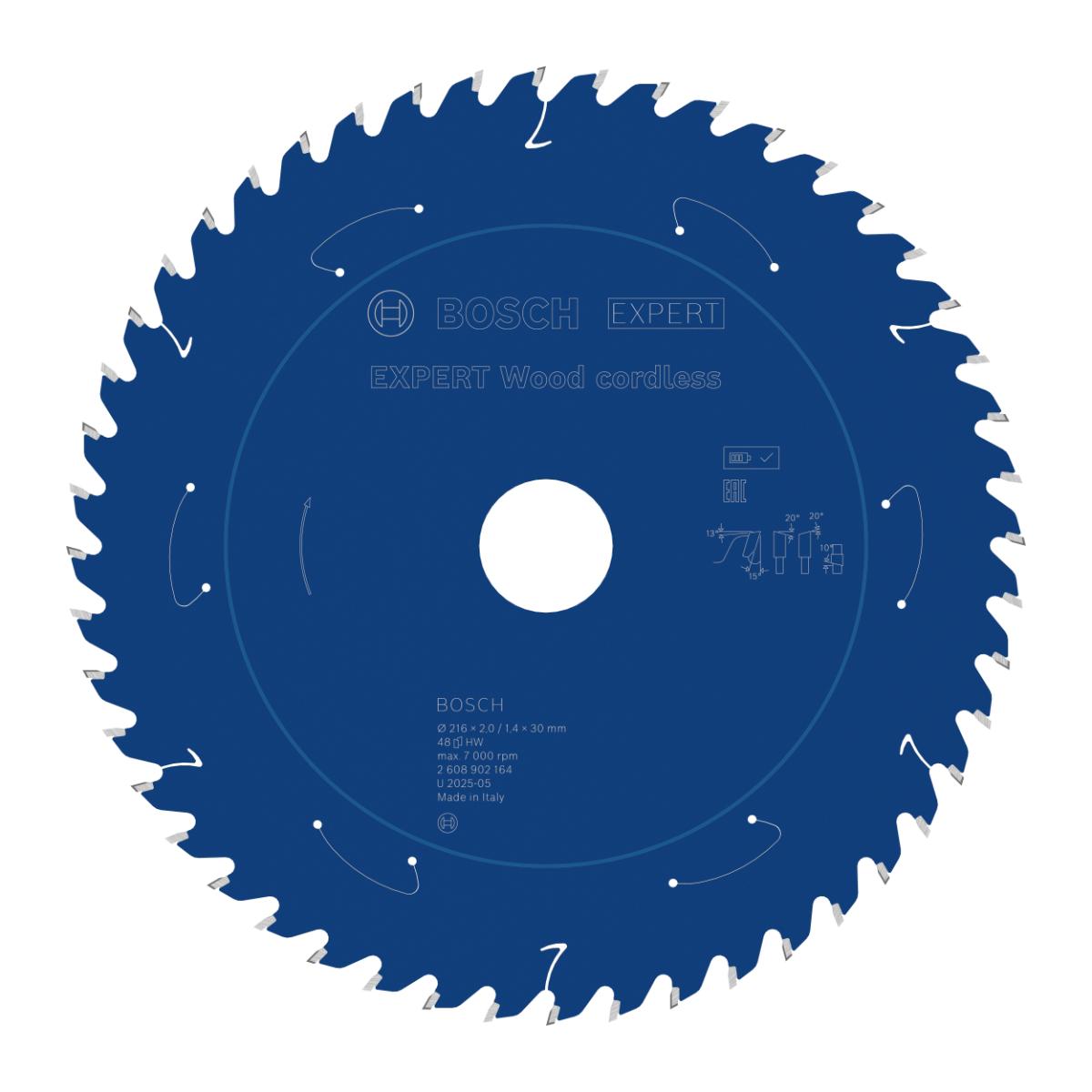 Bosch EXPERT Wood Kreissägeblatt, 216x1,7x30 mm, Z48, Spanwinkel 15°