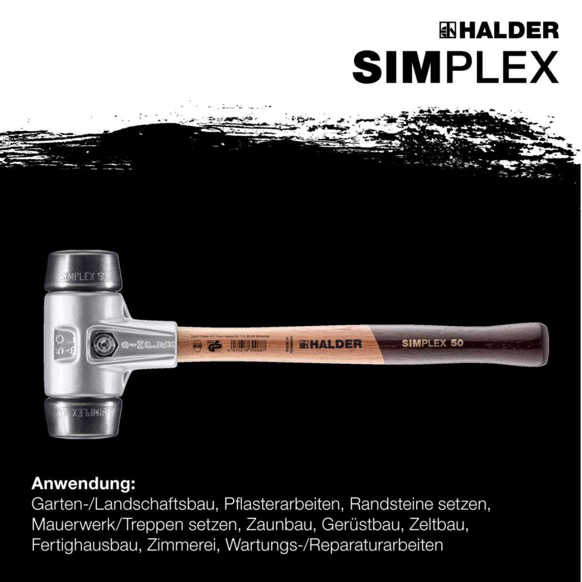 HALDER SIMPLEX - Schonhammer mit Aluminiumgehäuse und Holzstiel, Gummikomposition