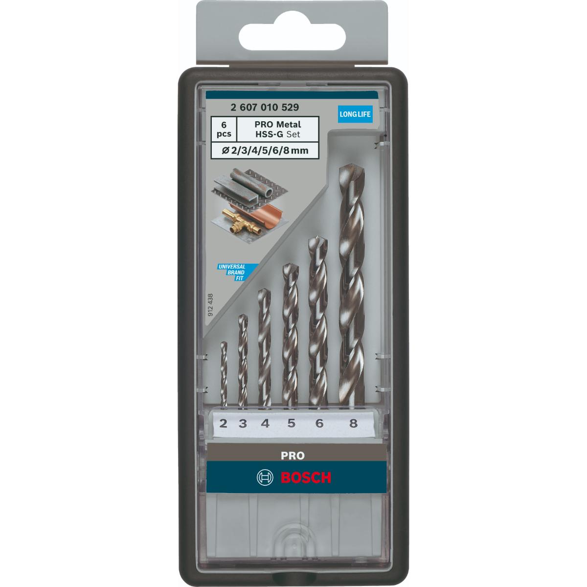 Bosch PRO Metallbohrer-Set Robust Line HSS-G, DIN 135, 135°, 6-teilig, 2 - 8 mm