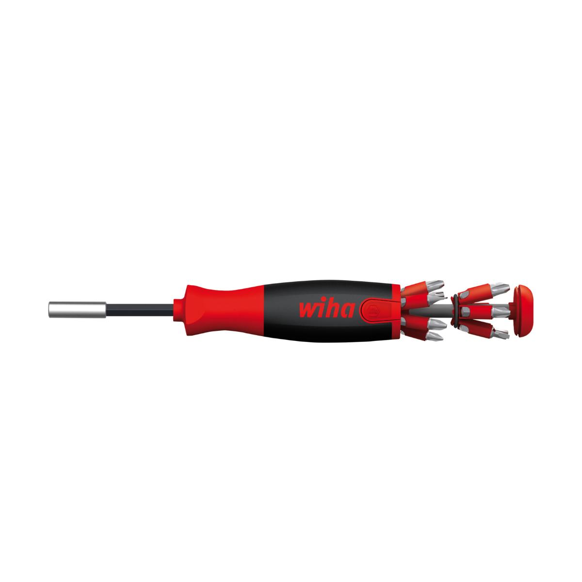 Wiha Schraubendreher mit Bit Magazin LiftUp 25 magnetisch gemischt mit 12 Bits, 1/4 zoll in SB-Kartonverpackung