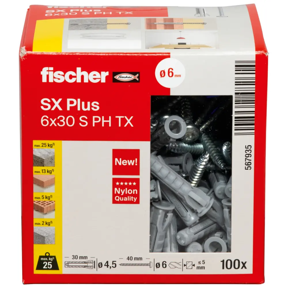 Fischer Spreizdübel SX Plus 6x30 S PH TX