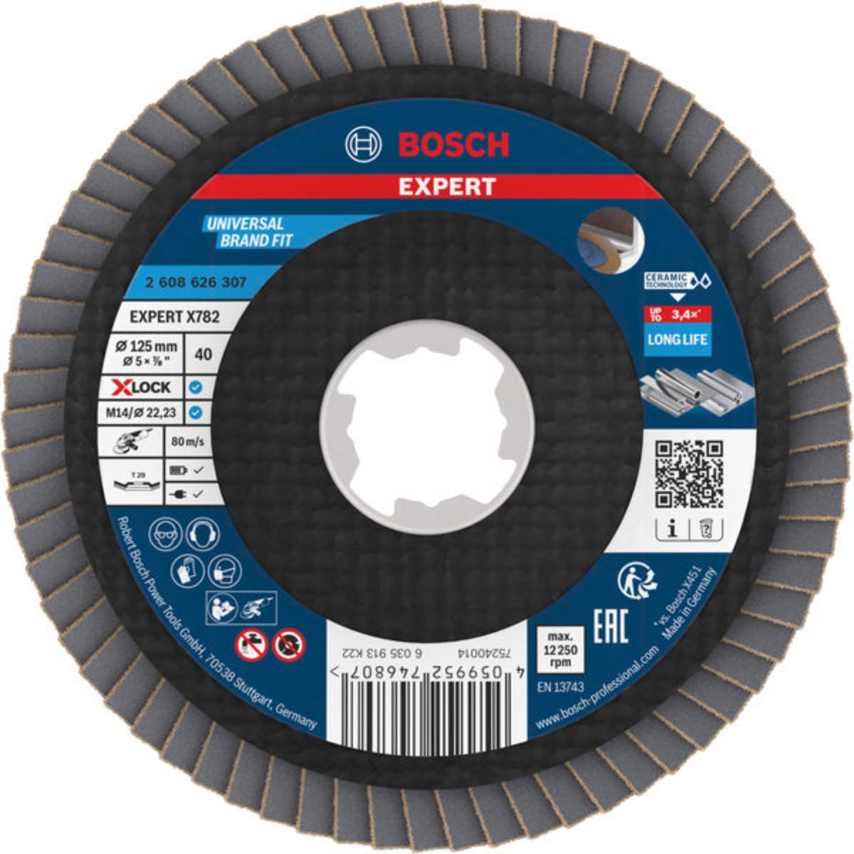 Bosch EXPERT X782 Fächerschleifscheibe, abgewinkelt, 125 mm, K40, X-Lock