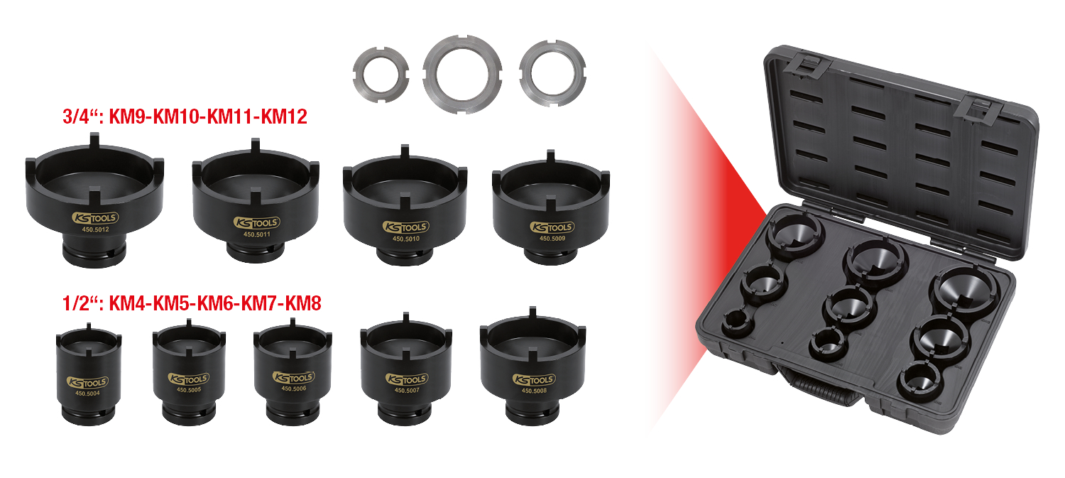 KS Tools Nutmuttern-Schlüssel-Satz, Zapfen aussen liegend, 9-tlg