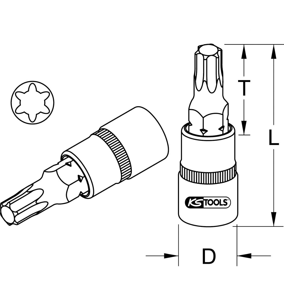 KS Tools 1/4" Bit-Stecknuss für RIBE®-Schrauben, Länge 37 mm