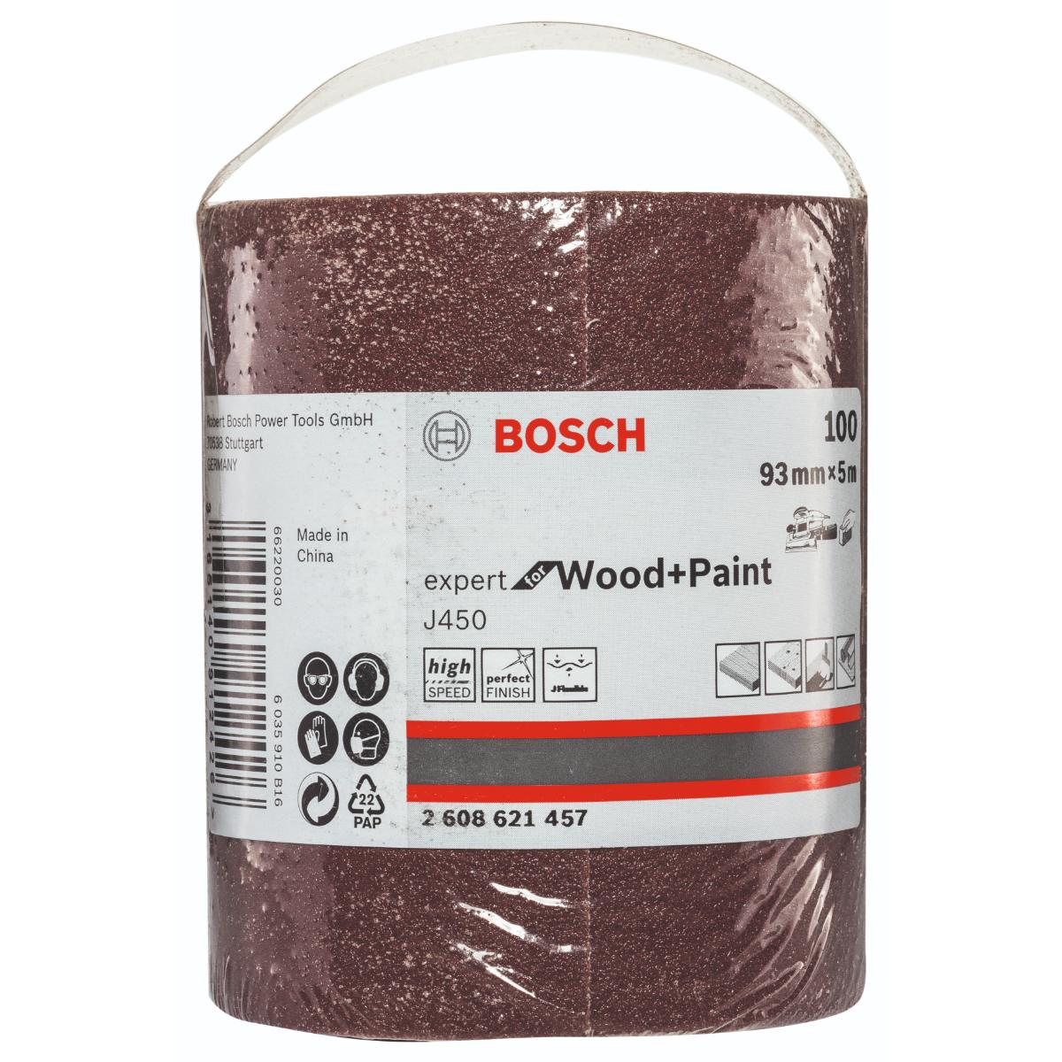 Bosch Schleifrolle J450 Expert for Wood and Paint, 93 mm x 5 m, G100 für Handschleifen