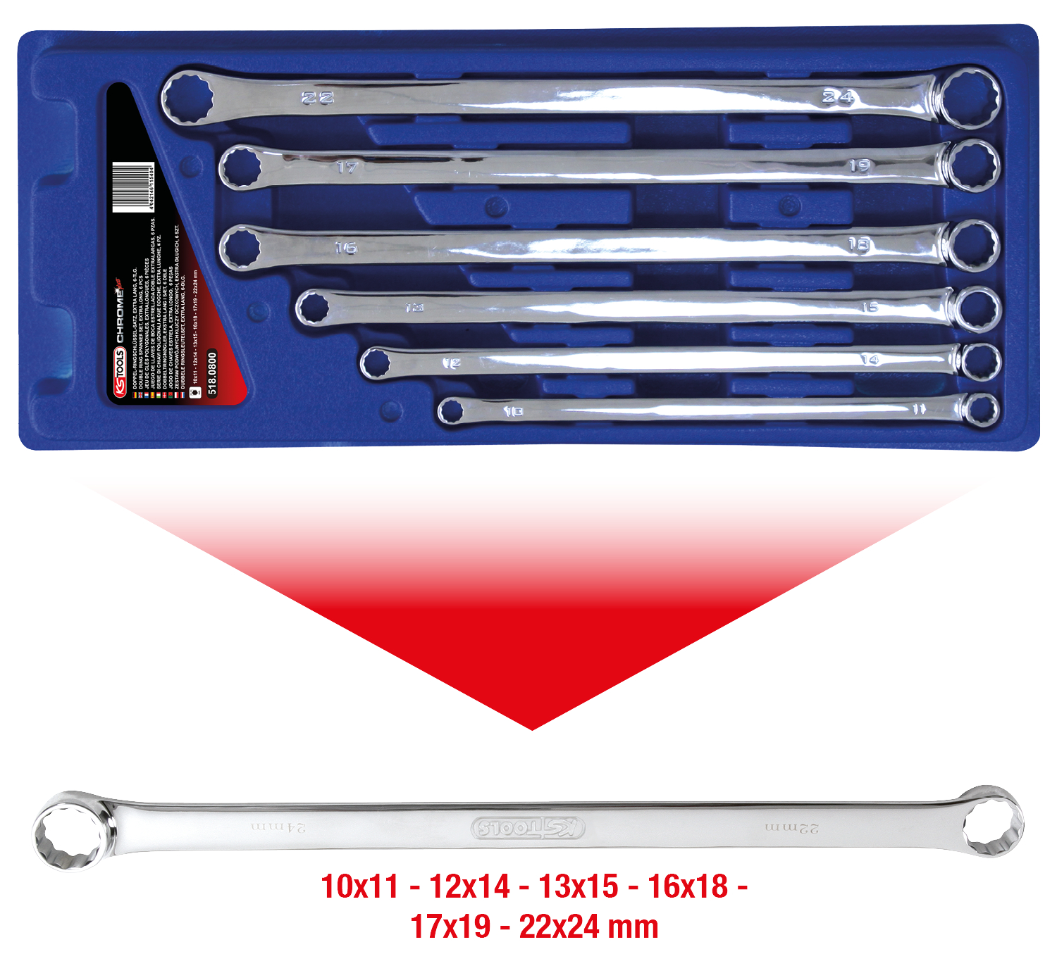 KS Tools CHROMEplus Doppel-Ringschlüssel-Satz, XL, 6-tlg