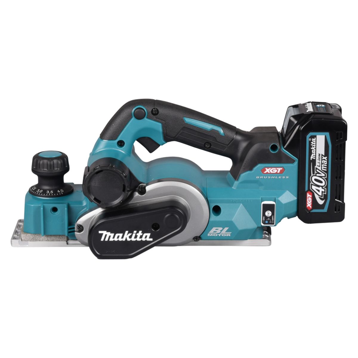 Makita Akku-Hobel 40V max. / 4,0 Ah, 2 Akkus + Ladegerät im MAKPAC KP001GM201