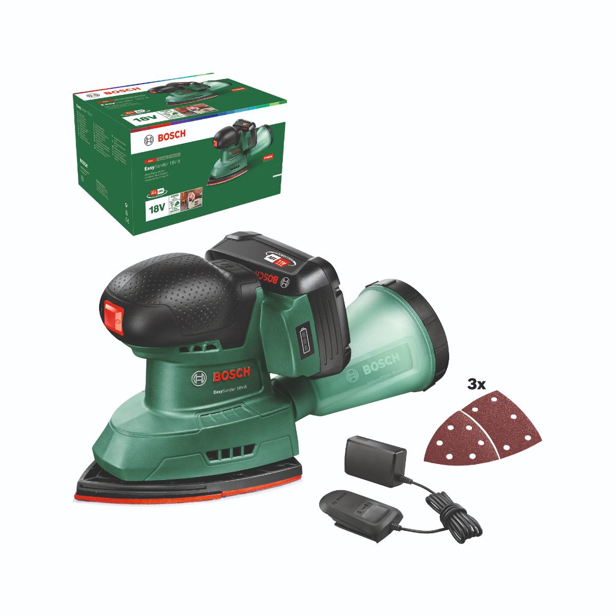 Bosch Akku-Multischleifer EasySander 18V-8, 1 x Akku PBA 18V 2.0Ah