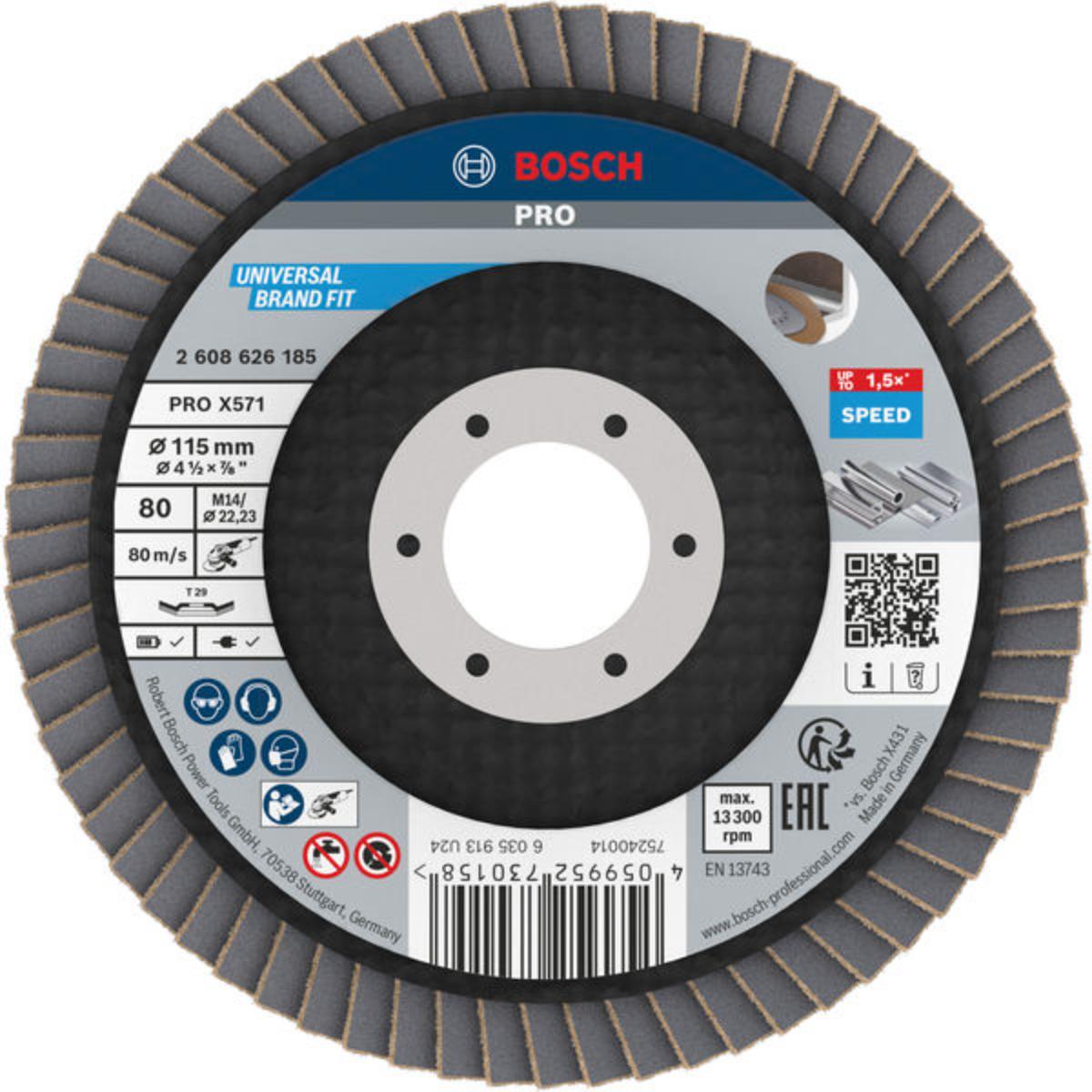 Bosch PRO X571 Fächerschleifscheibe, abgewinkelt, 115 mm, K80