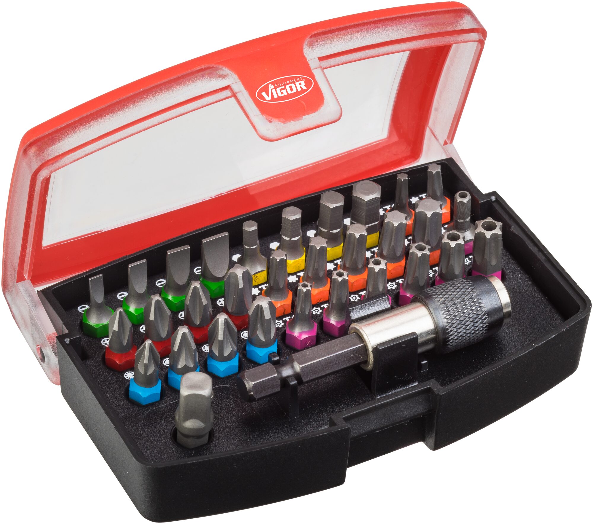 VIGOR Bit Box, V5019, Sechskant6,3 (1/4 Zoll), Schlitz Profil, Innen-Sechskant Profil, Kreuzschlitz