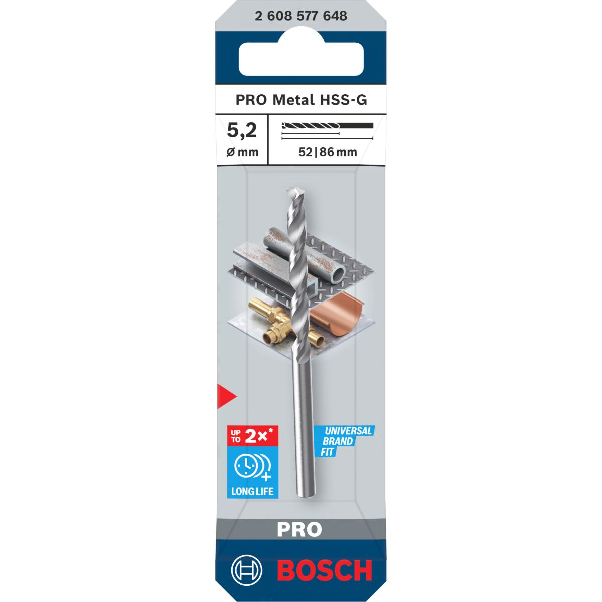 Bosch PRO Metal HSS-G Spiralbohrer, 5,2 x 52 x 86 mm