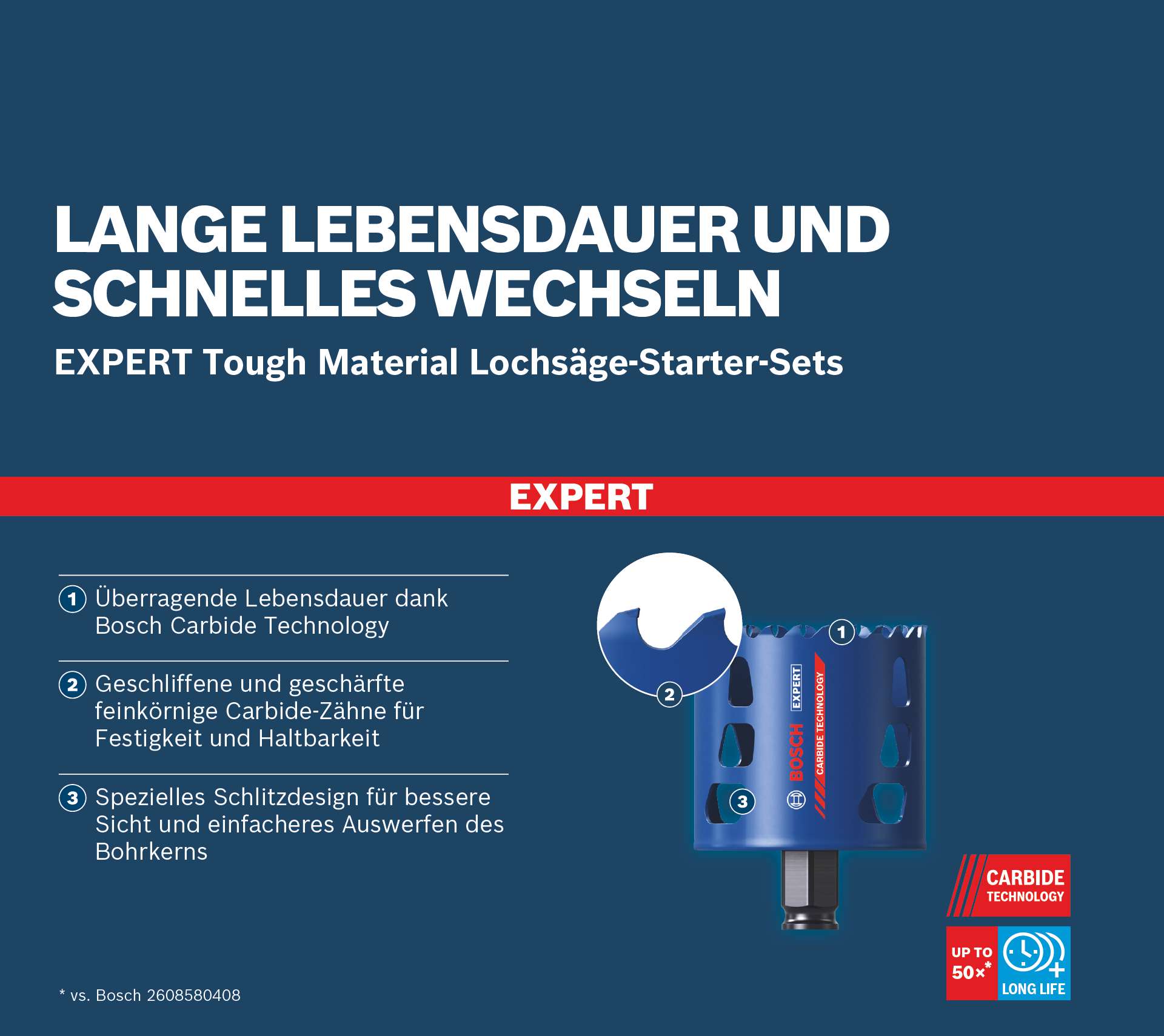 Bosch EXPERT Multi Material Power Change Plus-Lochsägen Kit, 68 x 60 mm, 3-teiliges Set