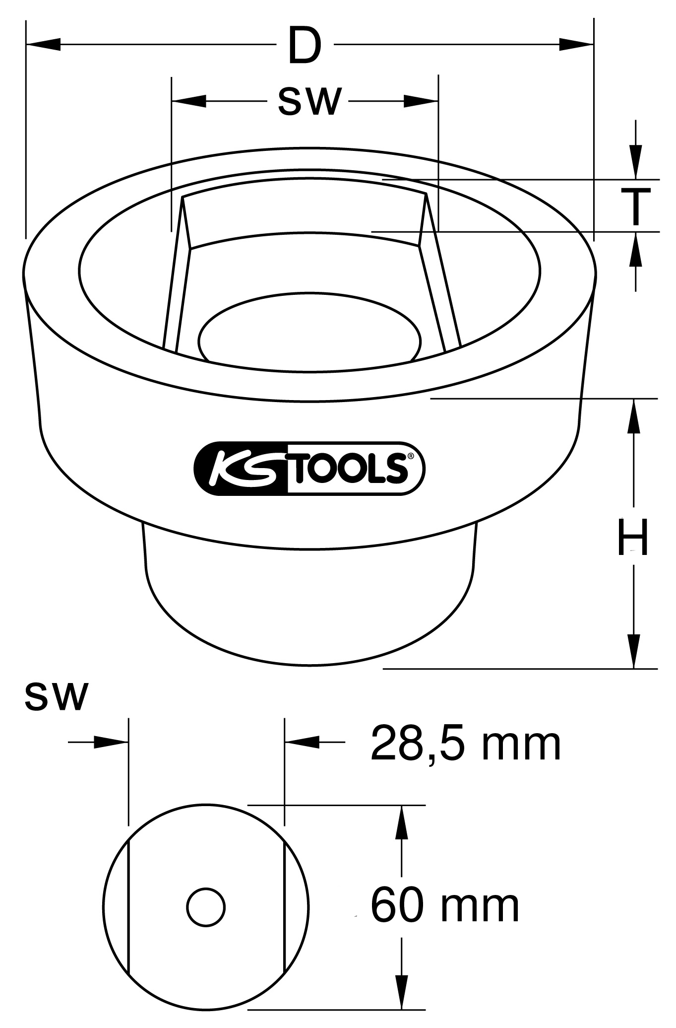 KS Tools Blattfederbolzen-Stecknuss für Volvo, 28,5x60mm