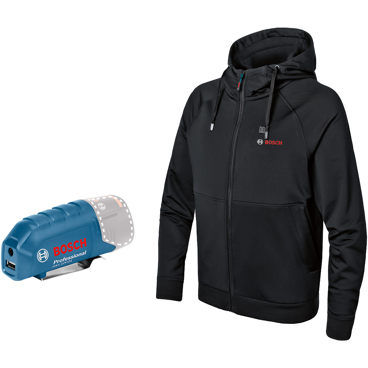 Bosch Beheizbare Hoodie GHH 12+18V XA mit Akkuadapter 