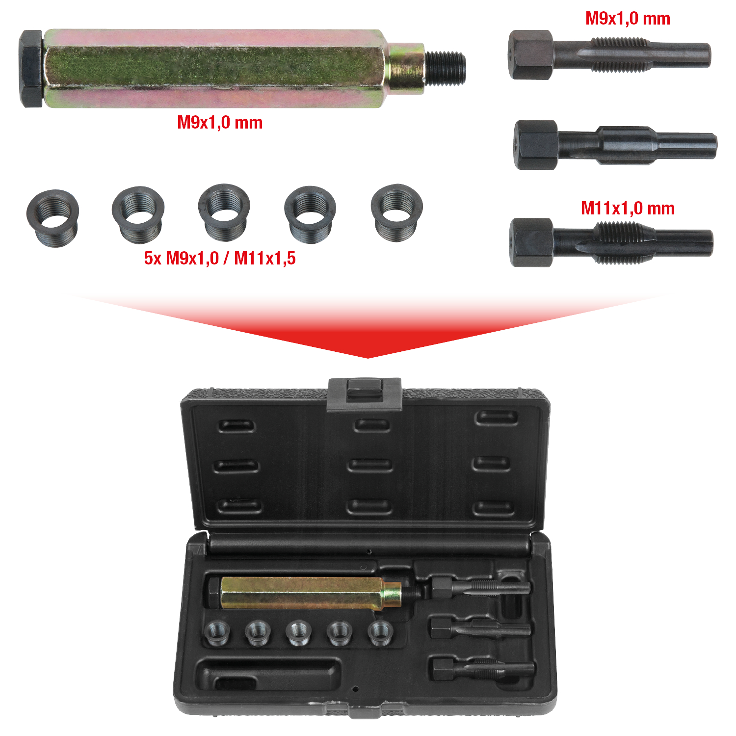KS Tools THREADfix Reparatur-Satz M9x1 f.Glühkerzen,9-tlg