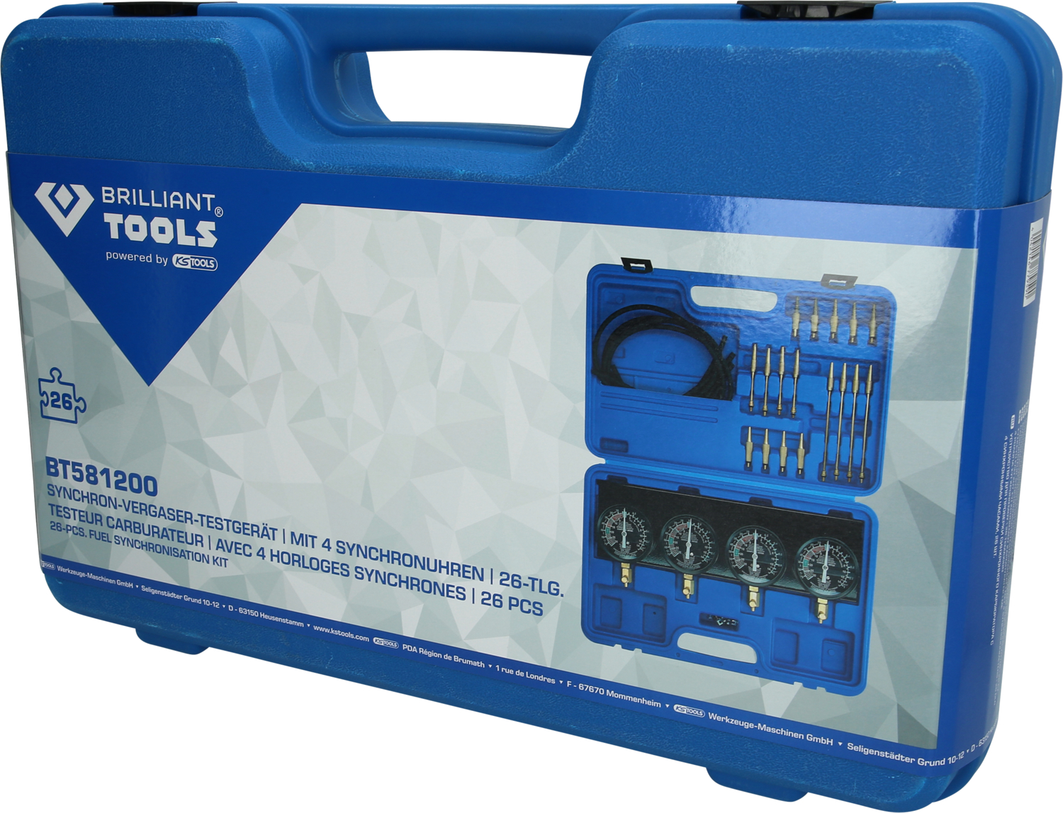 Brilliant Tools Synchron-Vergaser-Testgerät, mit 4 Synchronuhren, 26-tlg - BT581200