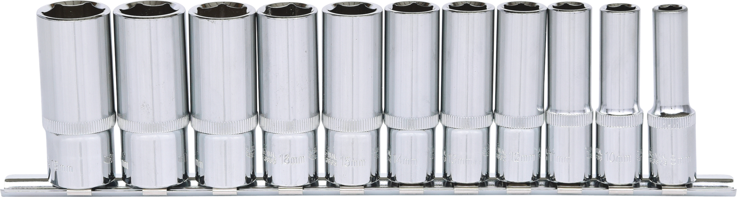 KS Tools 3/8" CHROMEplus Sechskant-Stecknuss-Satz, lang, 11-tlg 8-19mm