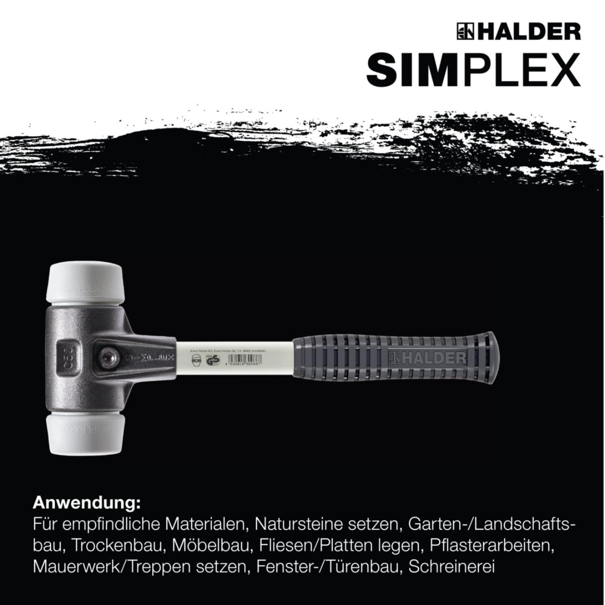 HALDER SIMPLEX - Schonhammer mit verstärktem TE-Gehäuse und Fiberglasstiel, TPE-mid