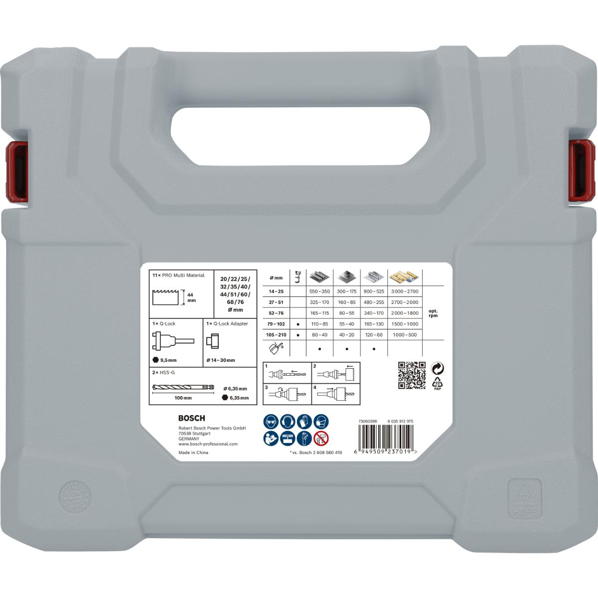 Bosch PRO Multi Material Lochsäge Q-Lock Aufsteckhalter, 15 teiliges Set