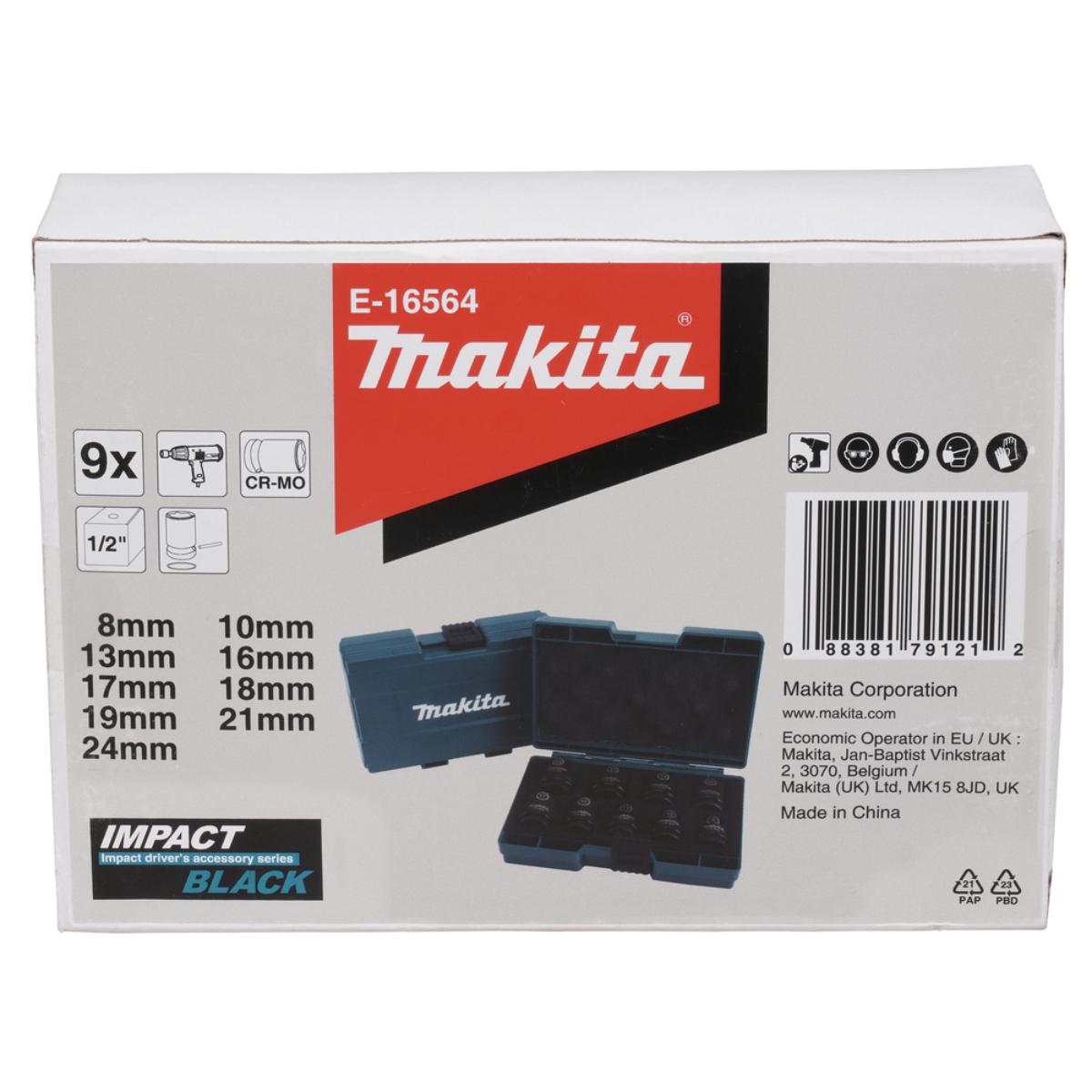 Makita IMPACT BLACK Schlagnuss-Set 9-teilig - 1/2 Zoll -  Impact Black - E-16564