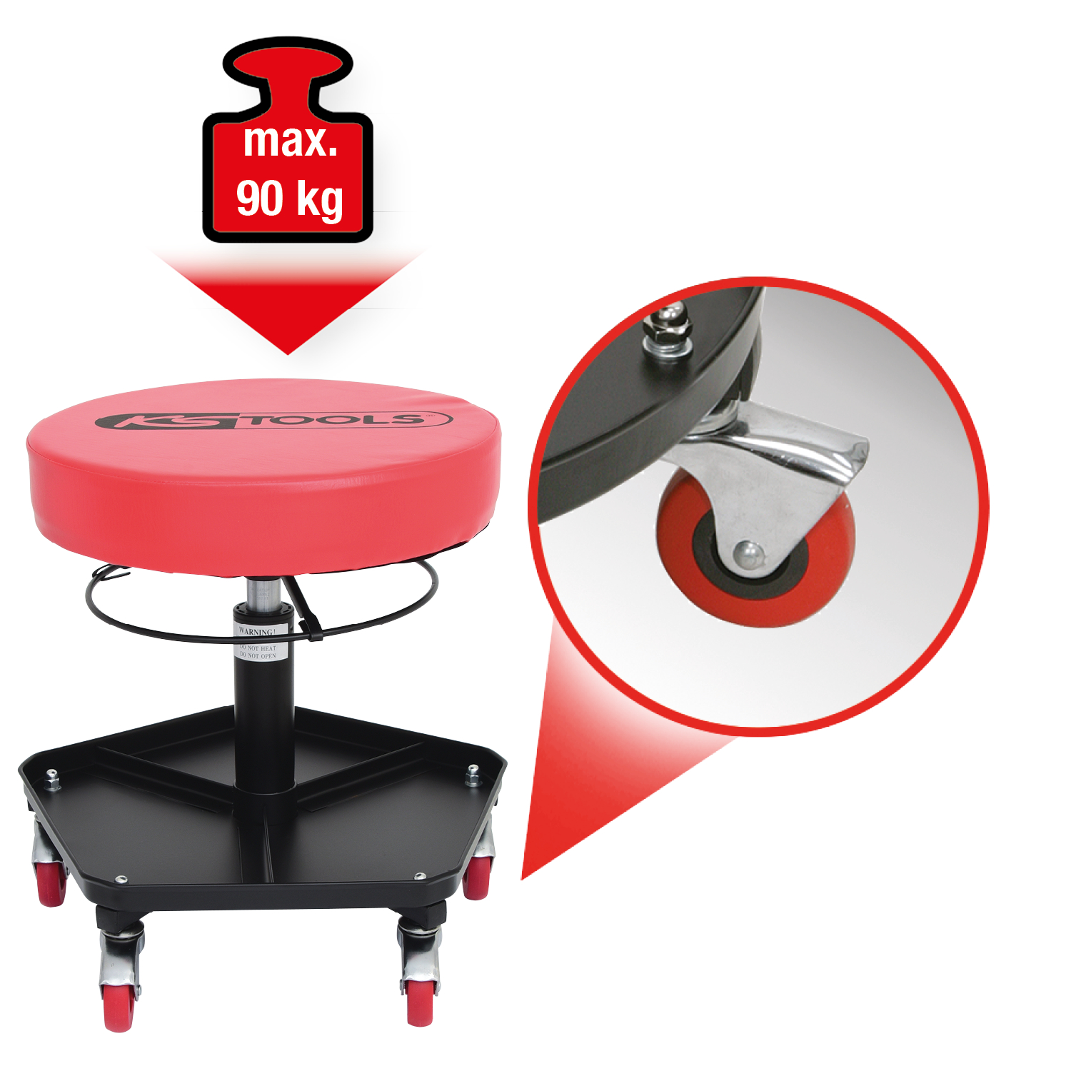 KS Tools Fahrbarer und höhenverstellbarer Hocker