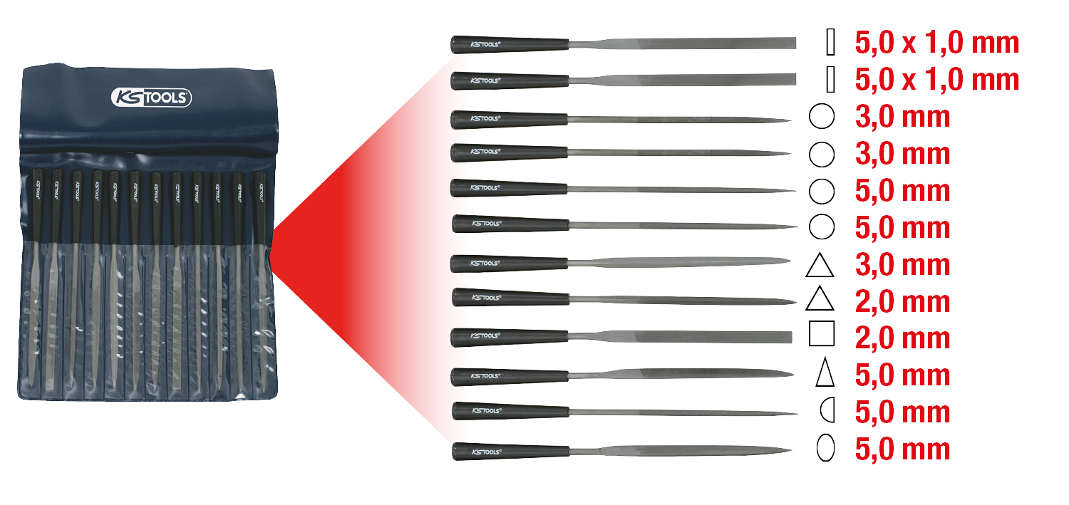 KS Tools Nadelfeilen-Satz mit Kunststoffheft, 12-tlg