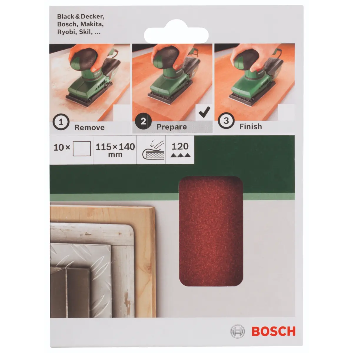 Bosch Schleifblatt-Set für Schwingschleifer K=120, 115 x 140 mm, 10-tlg.