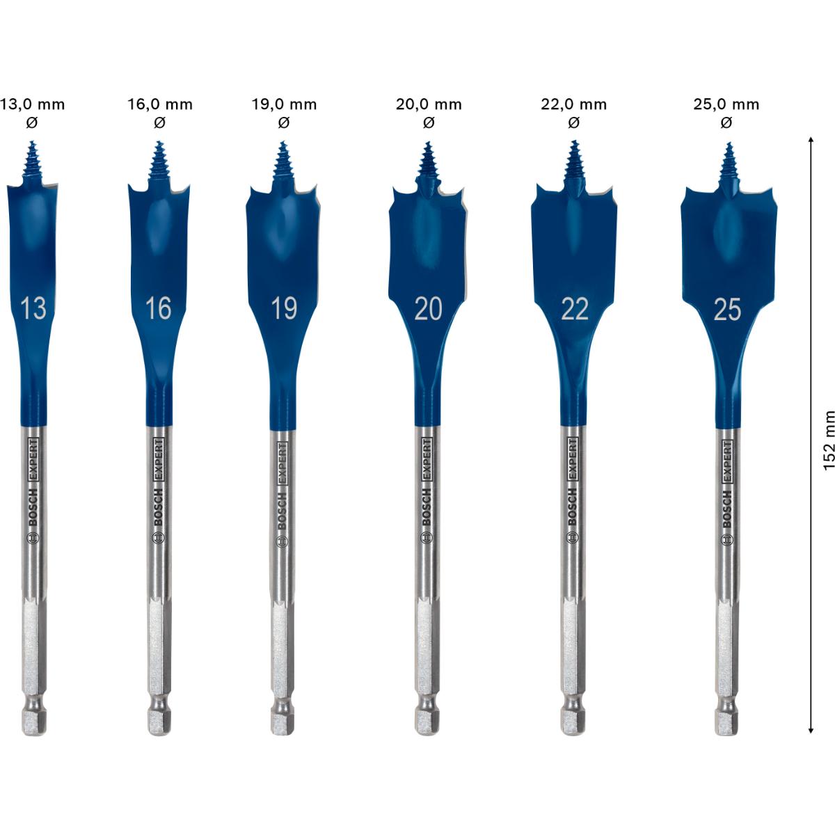 Bosch EXPERT Self Cut Speed Flachfräsbohrer-Set, 13/16/19/20/22/25/25/32, 6-teiliges Set