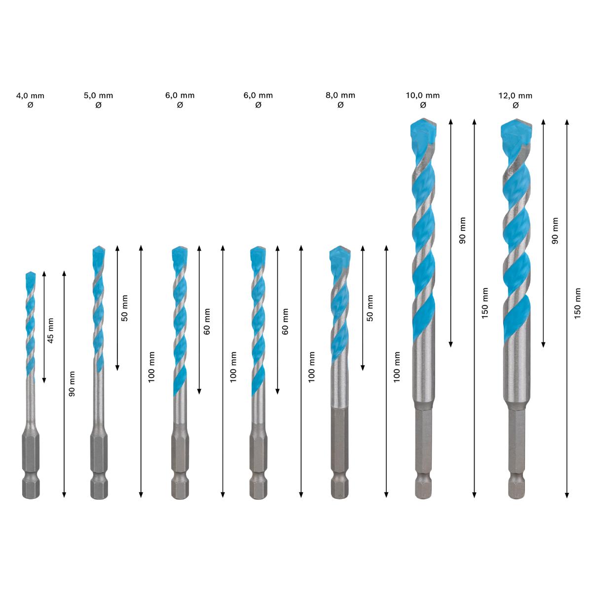Bosch EXPERT HEX-9 Multi Construction Bohrer-Set, 4/5/6/8/10/12 mm 7-teilig