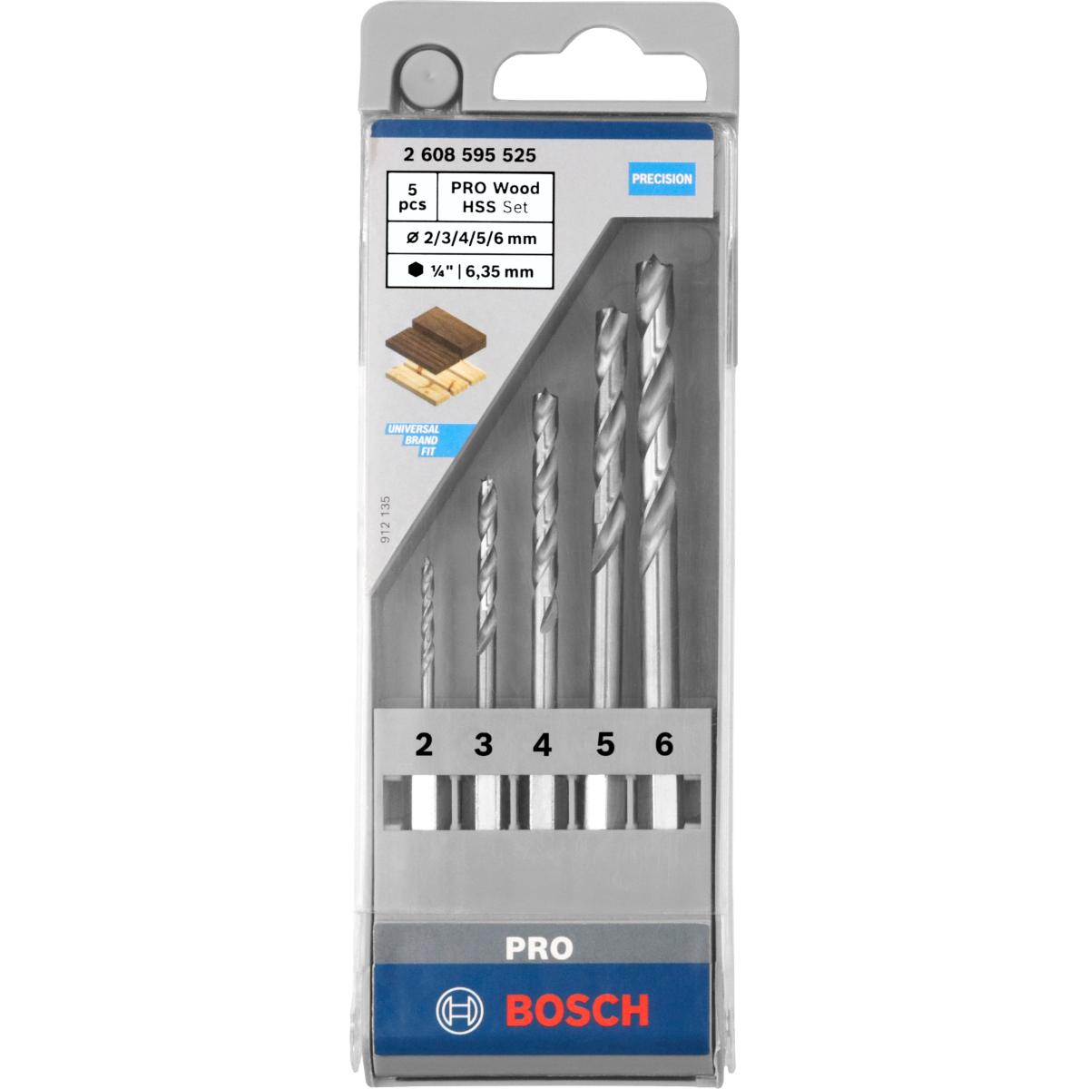 Bosch PRO 5-tlg. Holzbohrer-Set mit Sechskantschaft, 2–6 mm